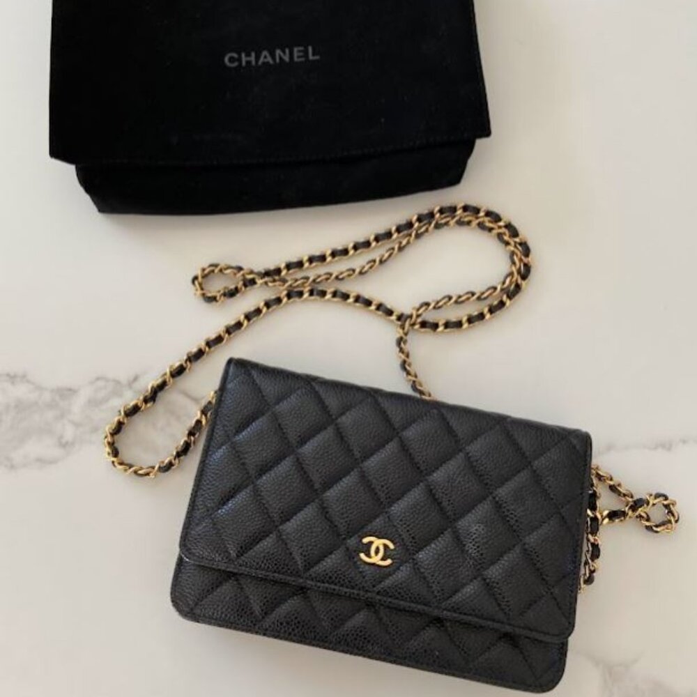 Chanel Black Caviar Wallet on a Chain Gold Hardware